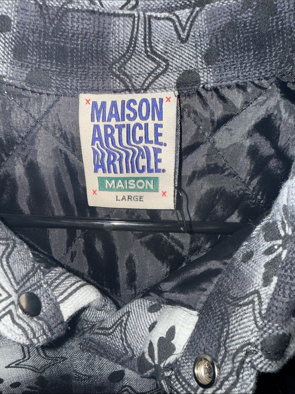 Maison Article Cross Print Plaid Fleece Button Up - Picture 2 of 5